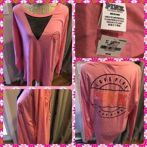 BNWT Pink Victoria’s Secret Mesh Campus Tee Shirt